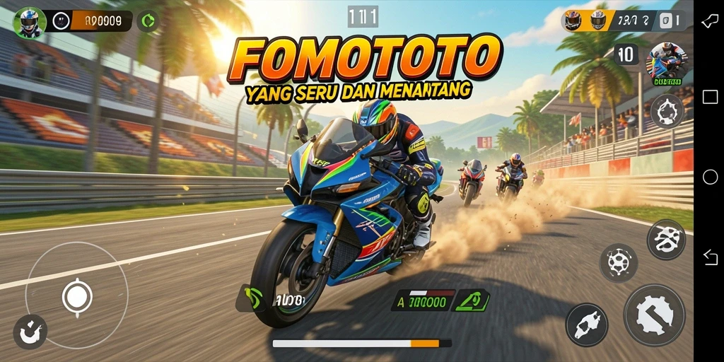 Gameplay mendebarkan di balapan motor FOMOTOTO yang menampilkan kecepatan tinggi.