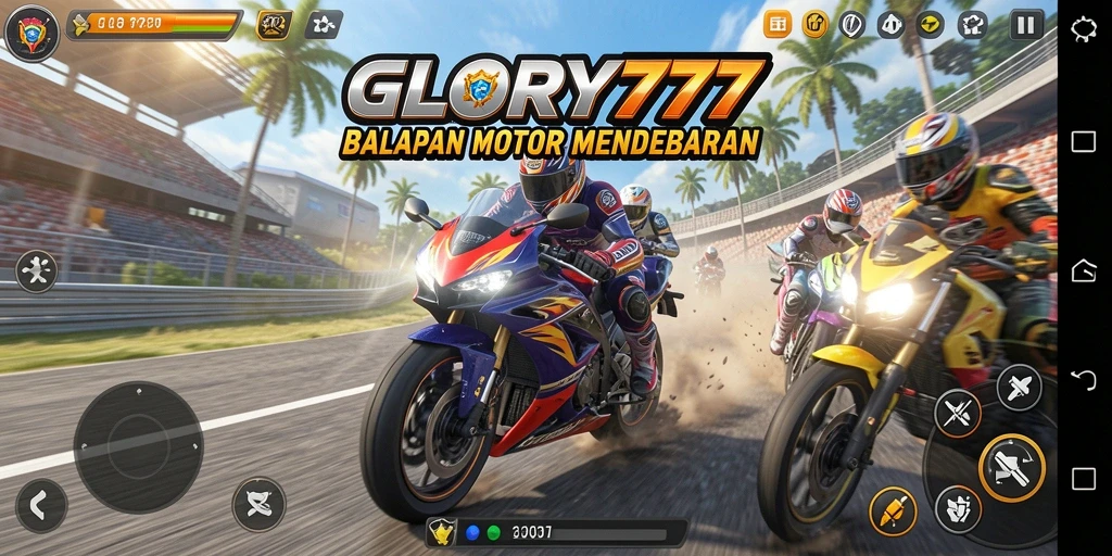 Tampilan gameplay seru dalam balapan motor GLORY777.