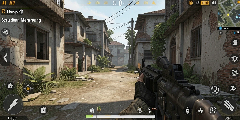 Tampilan gameplay yang intens dari game FPS HARAPJP.
