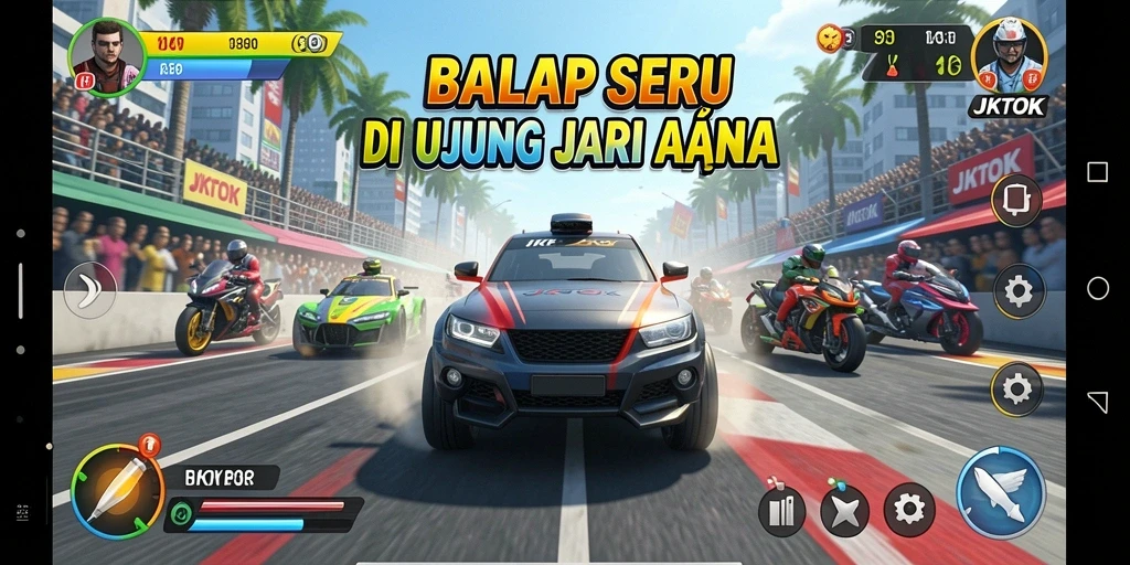 Gameplay JKTOK menampilkan balapan seru dengan grafis yang spektakuler.