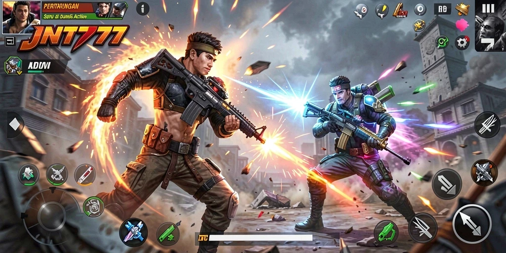 Tampilan gameplay seru JNT777 yang penuh aksi dan dramatis.