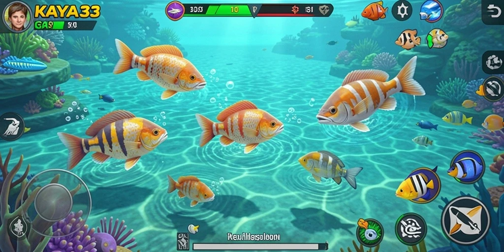 Tangkapan layar KAYA33 menunjukkan aksi seru menembak ikan di dalam lautan.