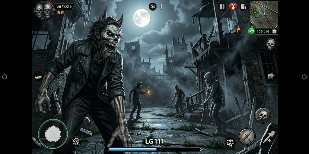 Screenshot utama LG111 menampilkan gameplay menyeramkan dengan makhluk mengerikan.