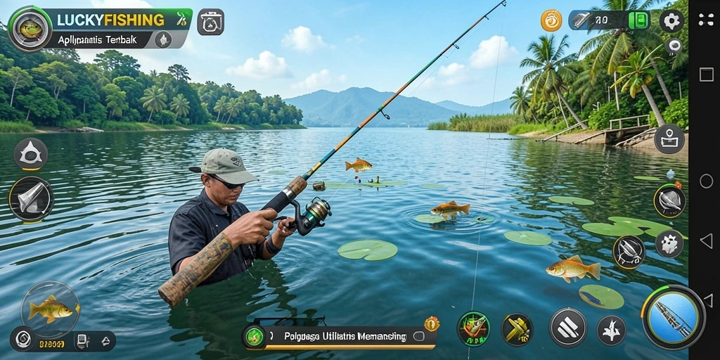 Tampilan gameplay LUCKYFISHING yang interaktif dan menarik.