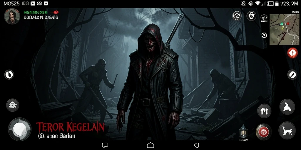 Screenshot gameplay MG525 yang menampilkan suasana horor yang mencekam.