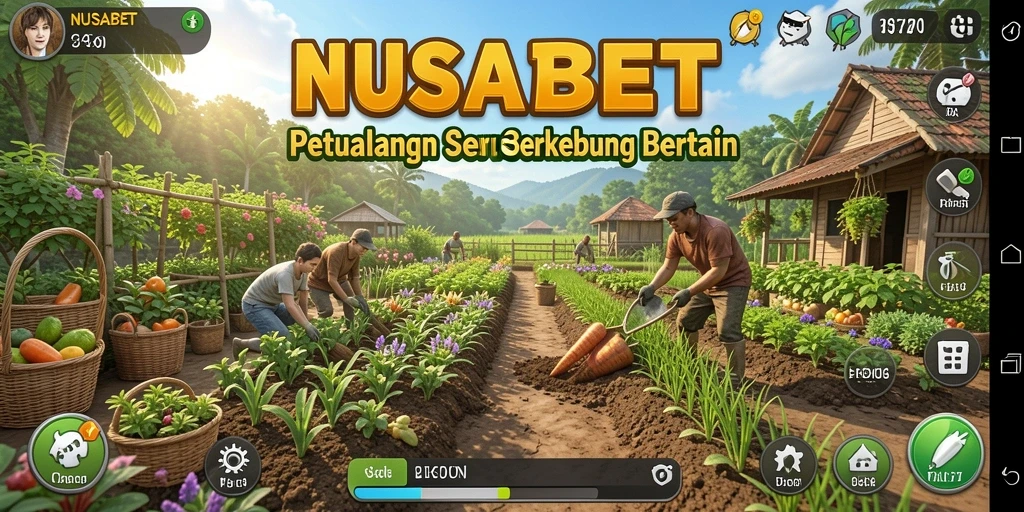 Tangkapan layar gameplay <strong>NUSABET</strong> yang menunjukkan aktivitas berkebun yang seru.