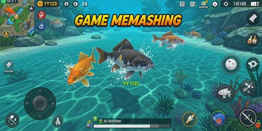 Tampilan gameplay YY123 yang menarik saat memancing di lautan.